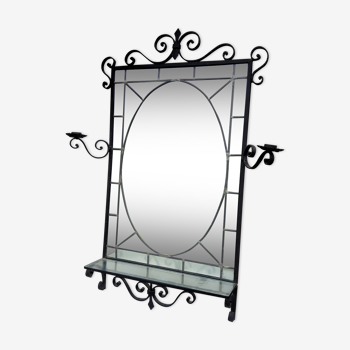 1950s wrought iron parclose mirror  90x114cm