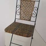 Chaise en fer forgé et rotin,  pliante  et vintage