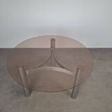 Mid-century Czechoslovak smoked glass coffee table, chrome metal, 1970s