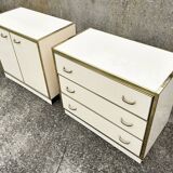 Cabinet and chest of drawers in ivory lacquer, inspired by Mahey and Vandel.
