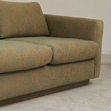 Pierre Frey modernist bench in green and gold patterned fabric
