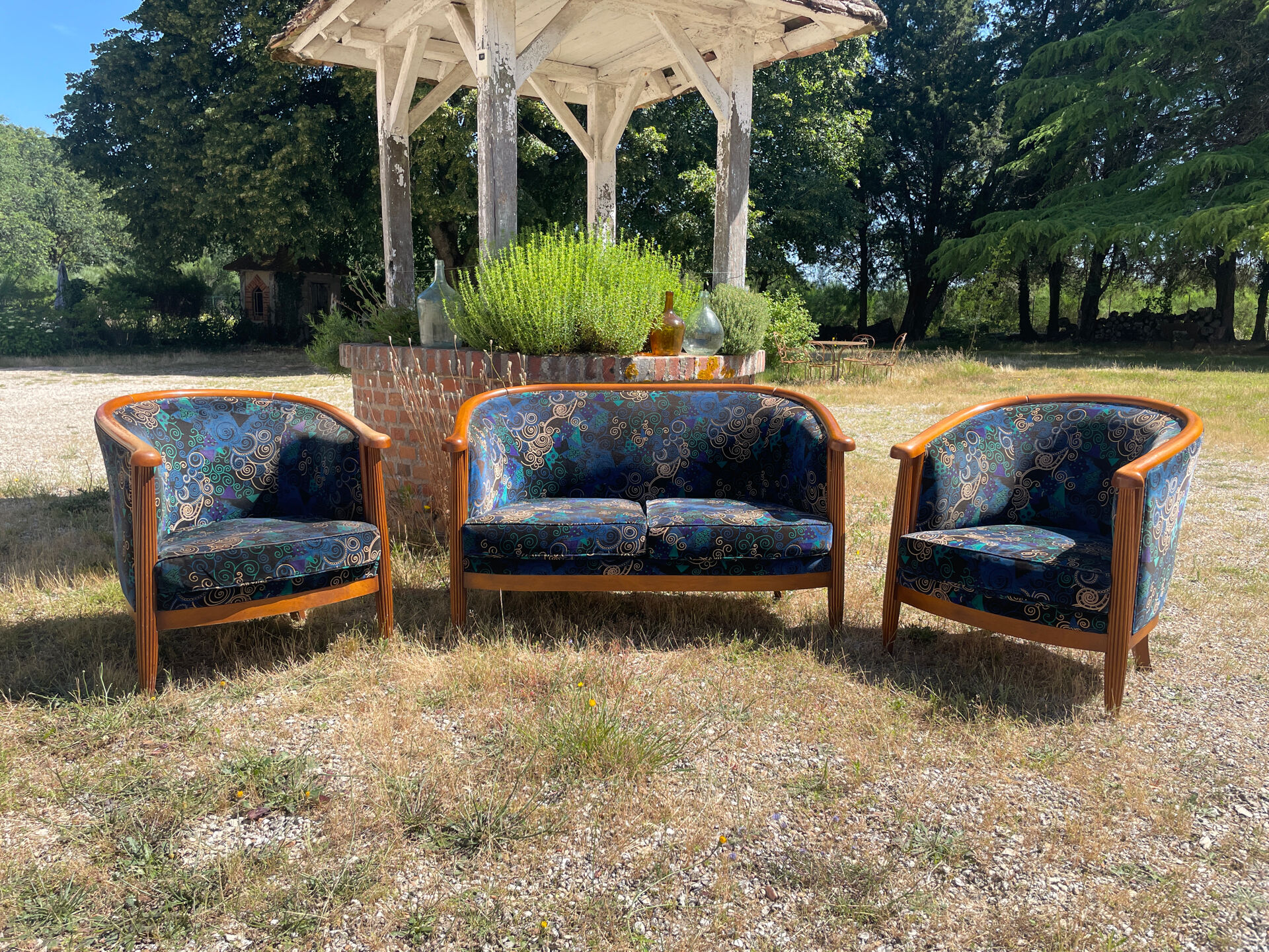 Banquette et fauteuils cabriolets style Art déco