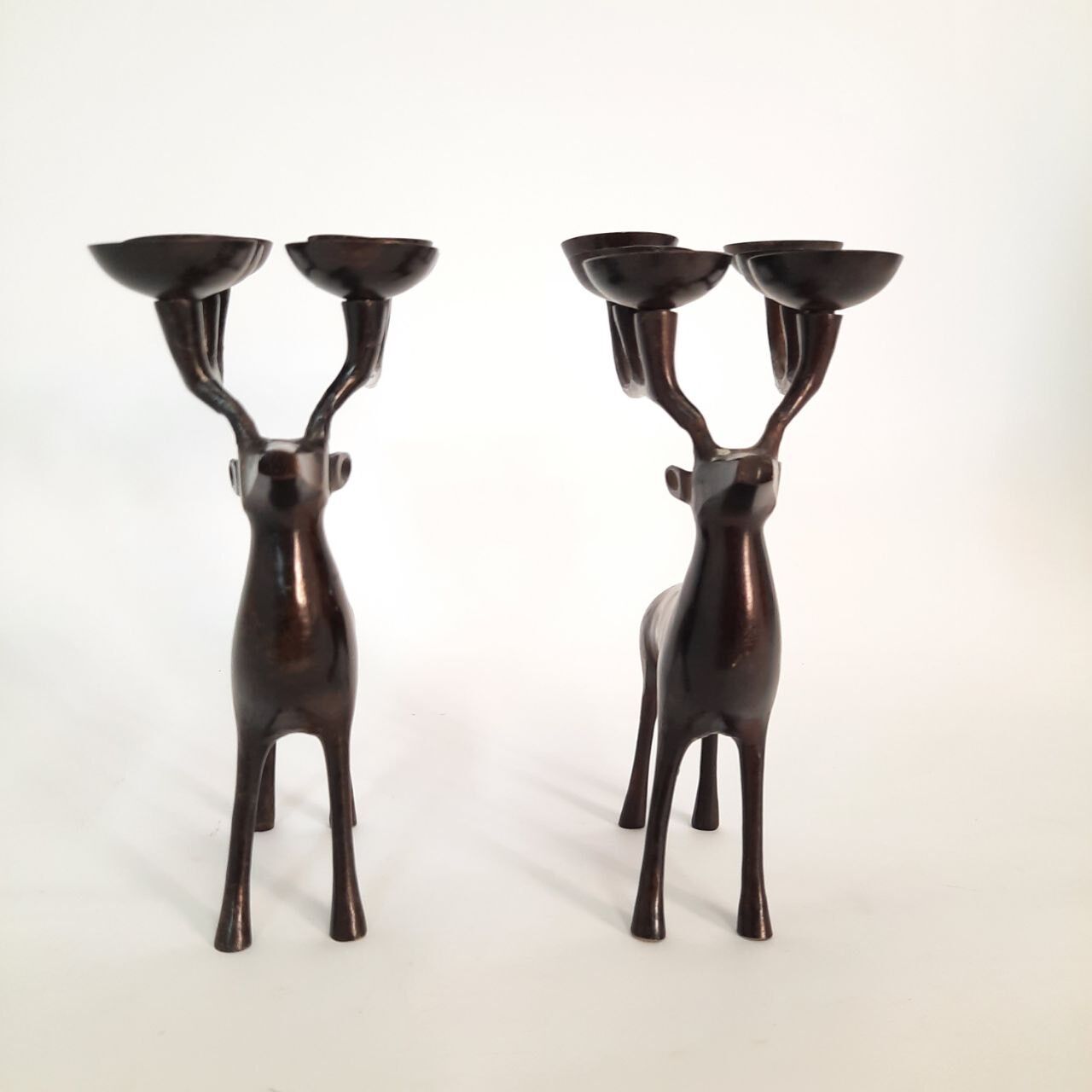 Pair of deer candle holders, bronzed brass