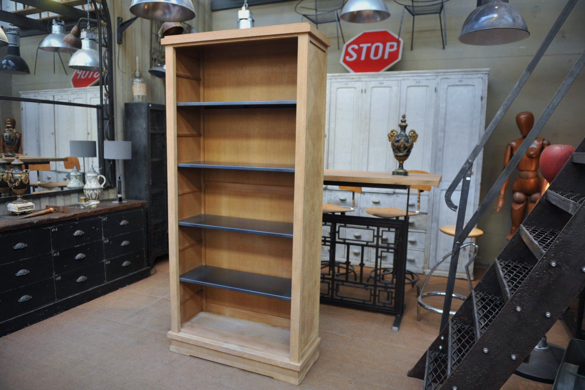 Oak and metal library