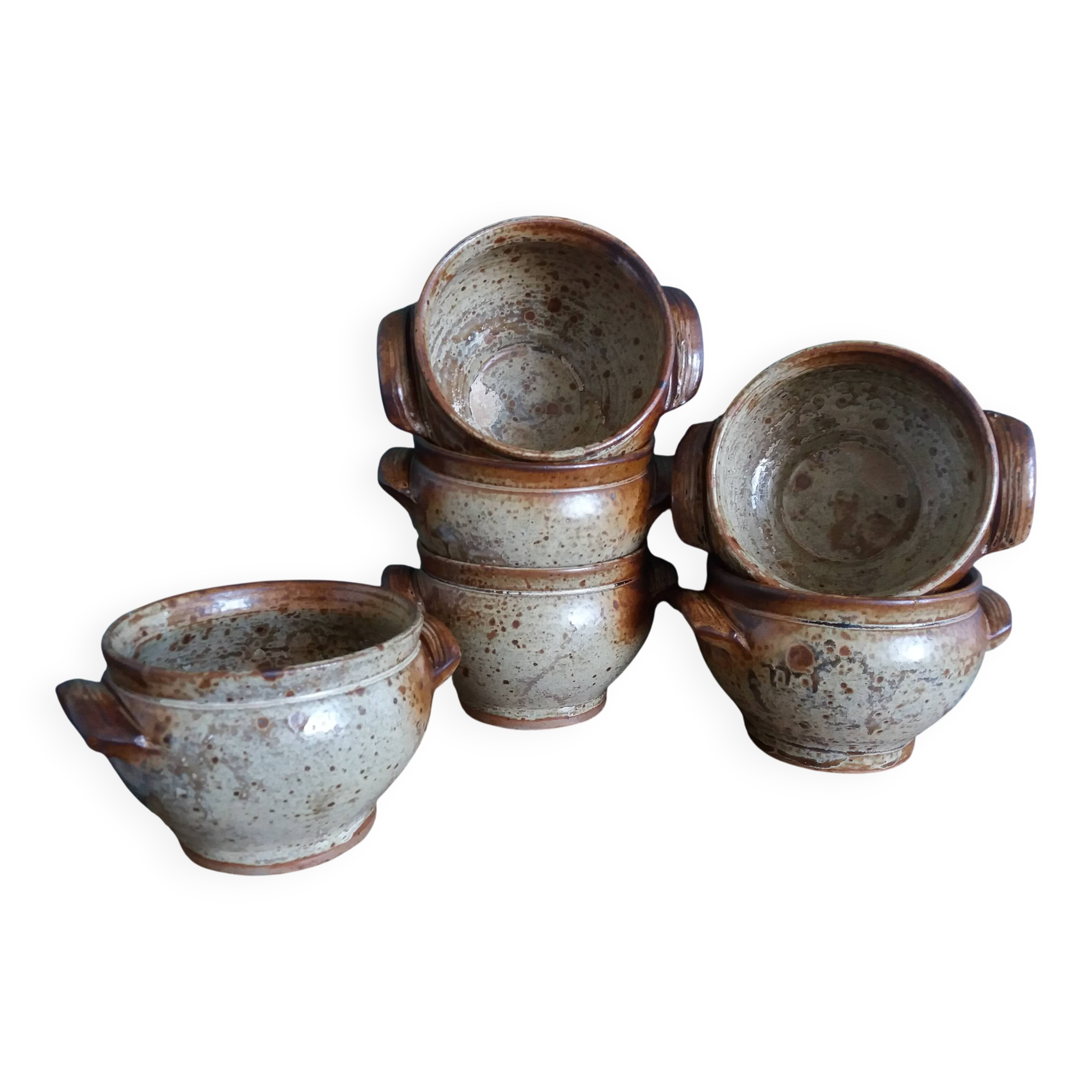 Stoneware soup bowls from Puisaye, signed Jean-Pierre Prud’homme