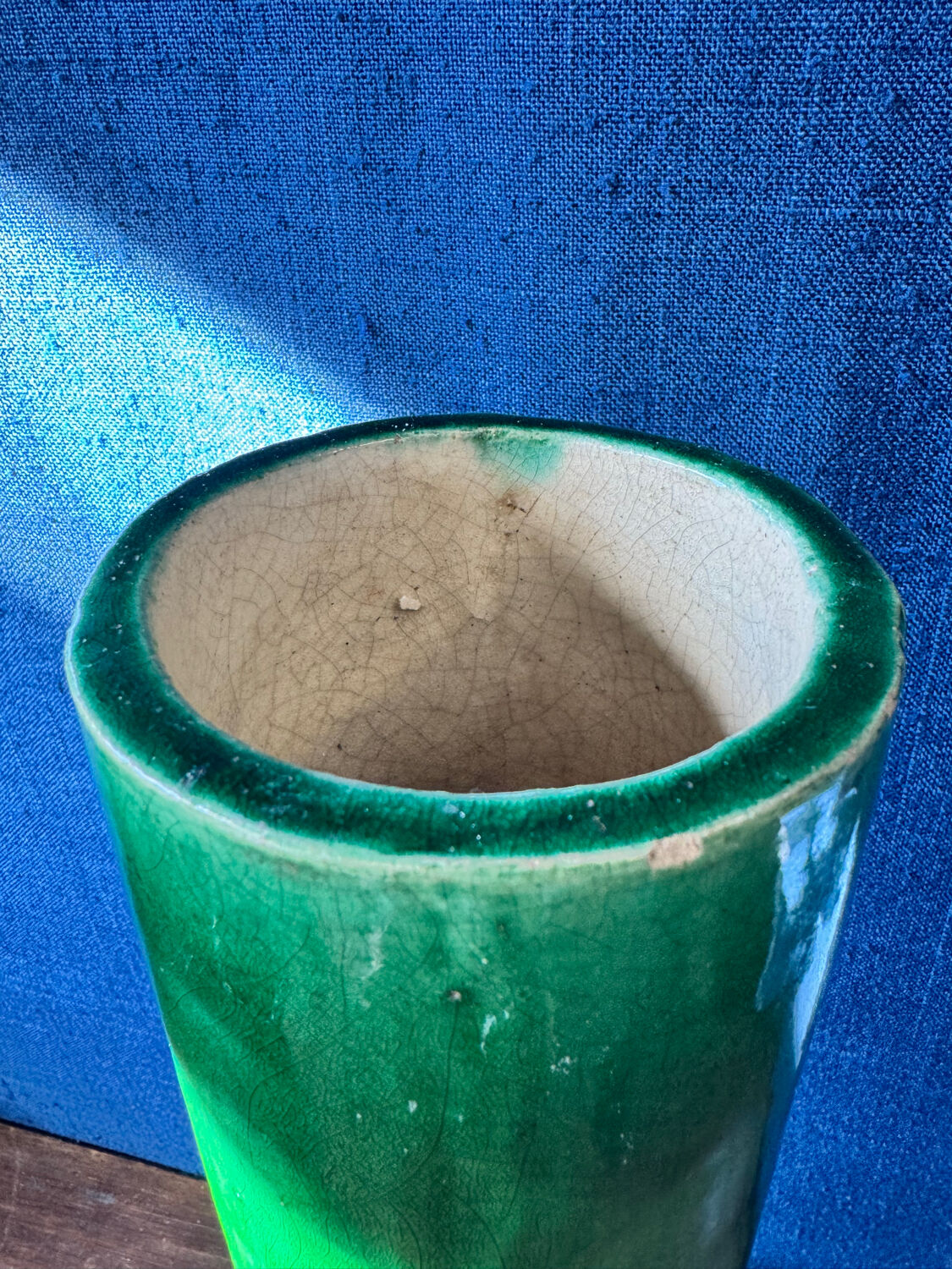 Large Art Nouveau vase in crackled green glazed stoneware – Baluster neck