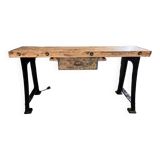 Old wood and cast iron workbench