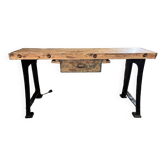 Old wood and cast iron workbench