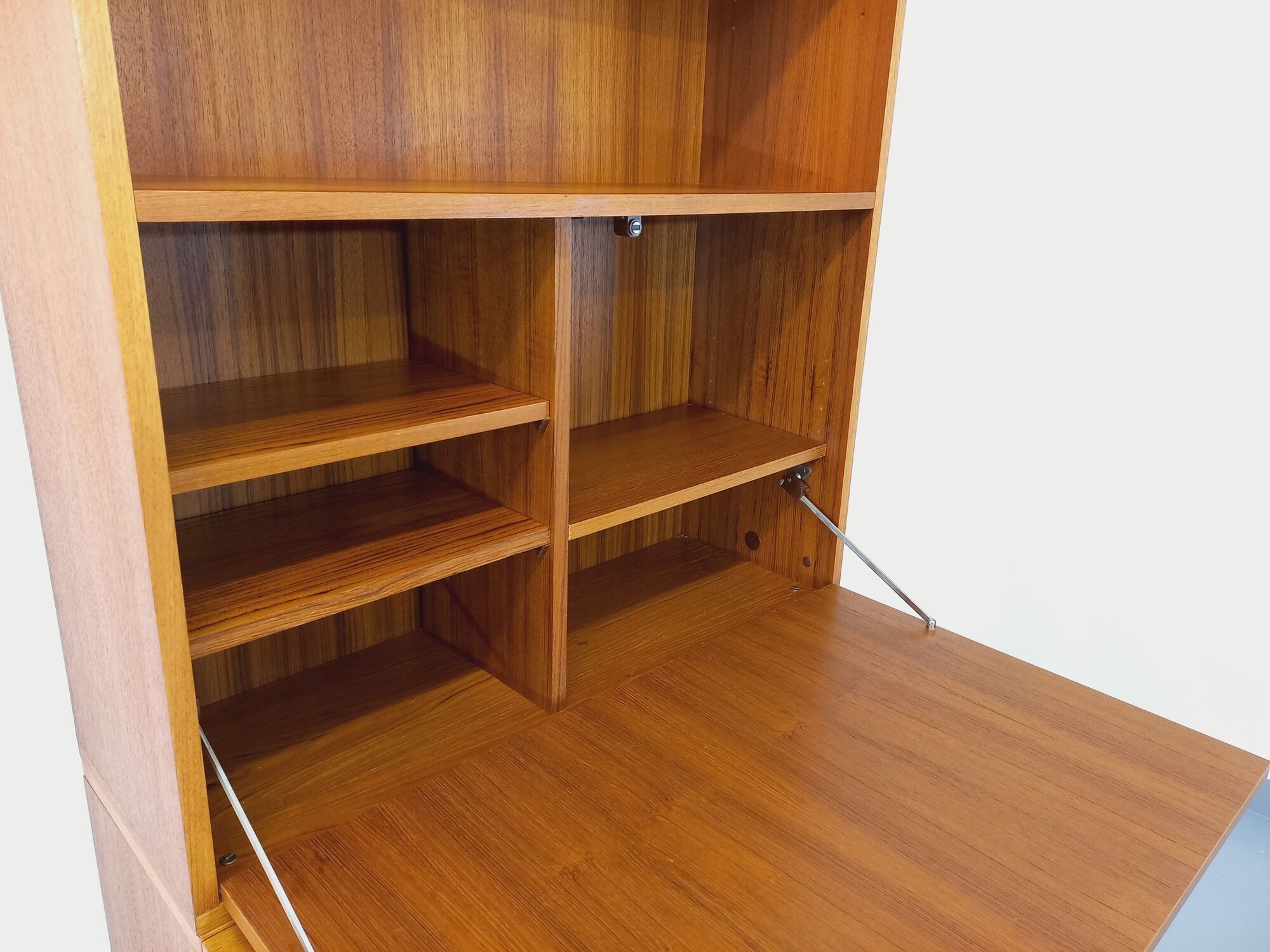 Bookcase cabinet vintage teak and metal storage secretary from the 60s