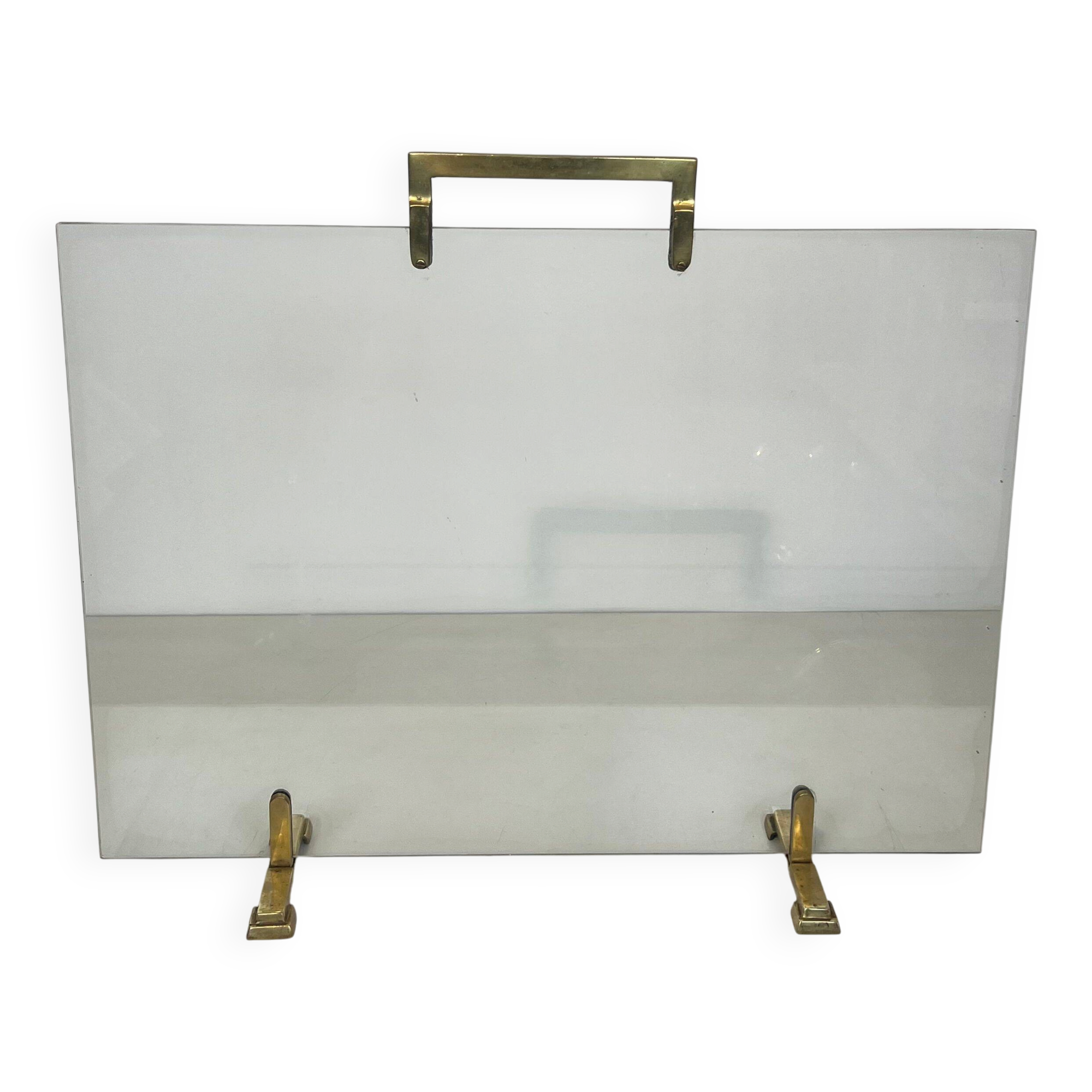 Glass and brass fire screen