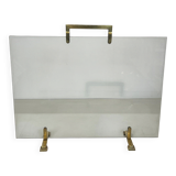 Glass and brass fire screen