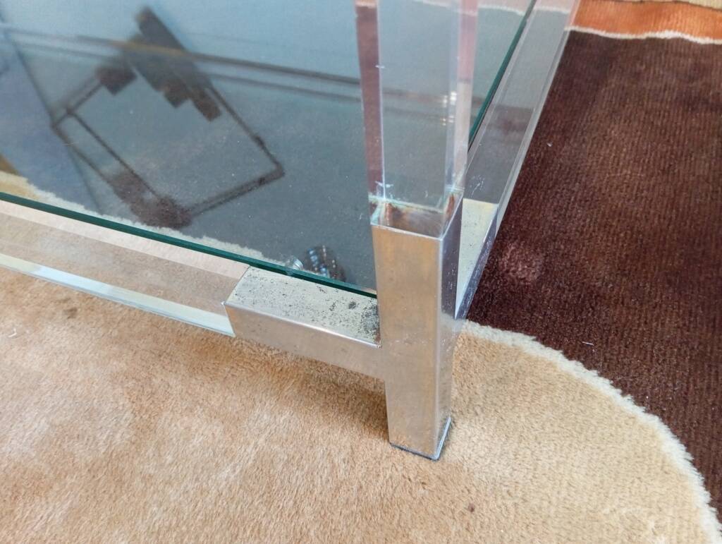 80s Lucite, Glass and Metal Coffee Table