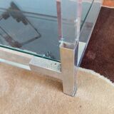 Table basse lucite, verre et métal années 80