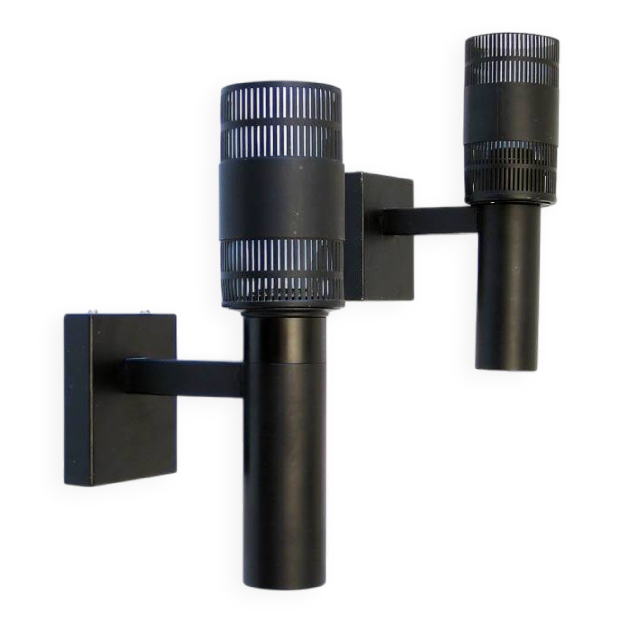 2 rare Philips black vintage wall lamps – Louis Kalff / Serge Mouille style, mid-century modern metal sconces