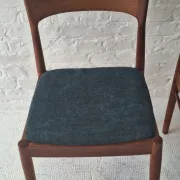 Pair of Henning Kjaernulf teak dining chairs sea blue-green, Denmark 1960s