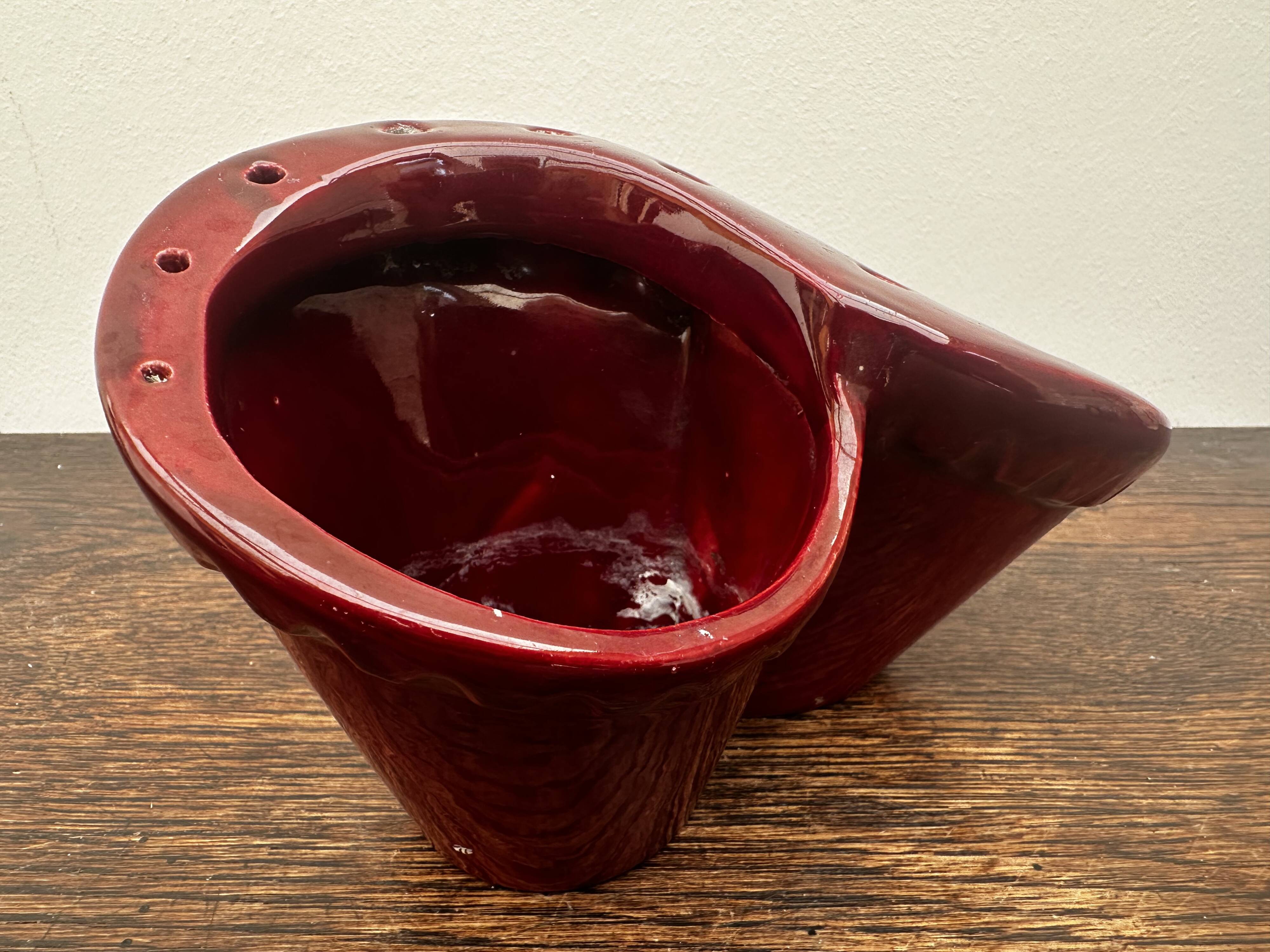 Burgundy ceramic flowerpot, 1950s