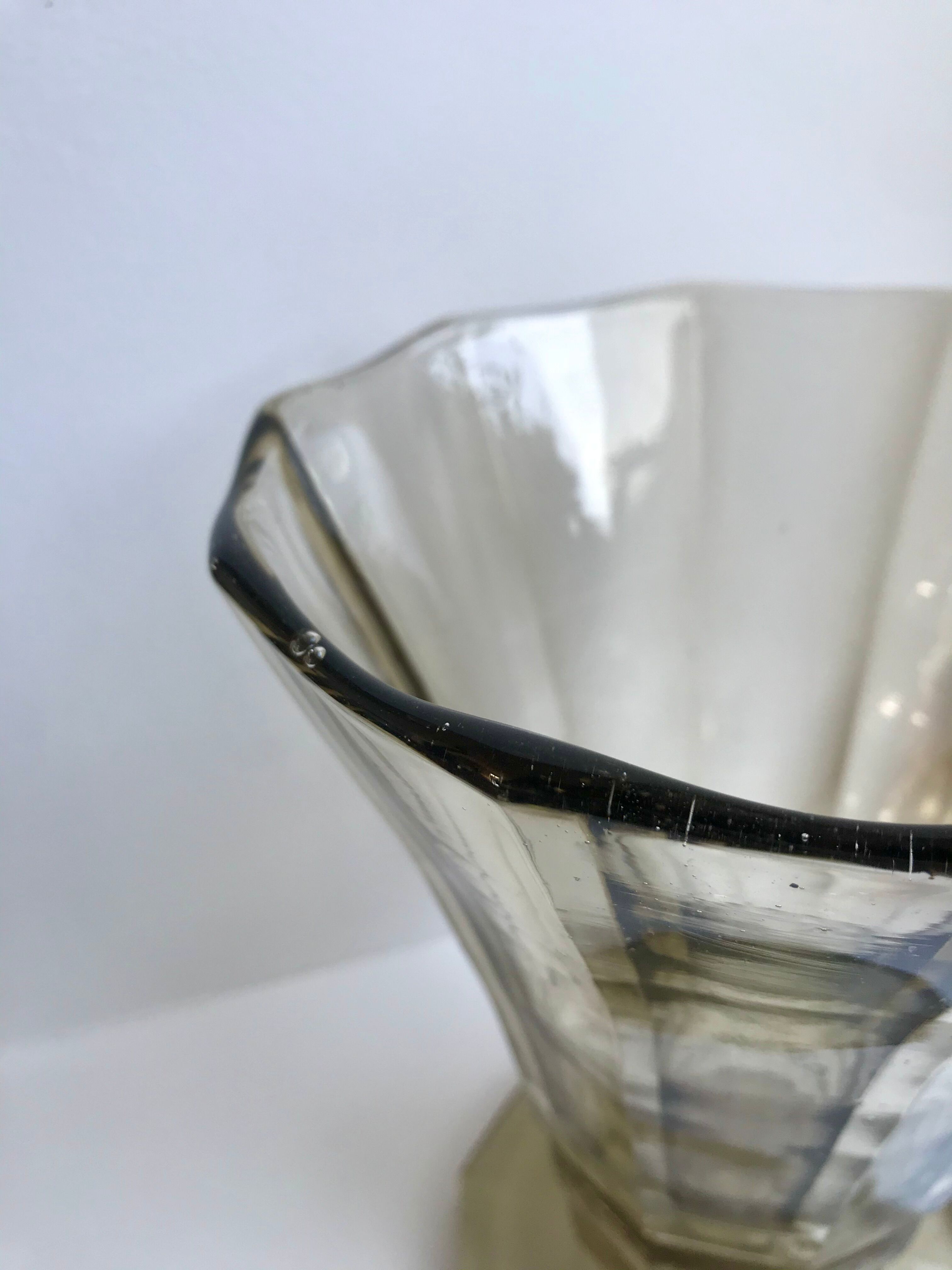 vase in molded and blown smoked glass Made in Belgium 60s-70s