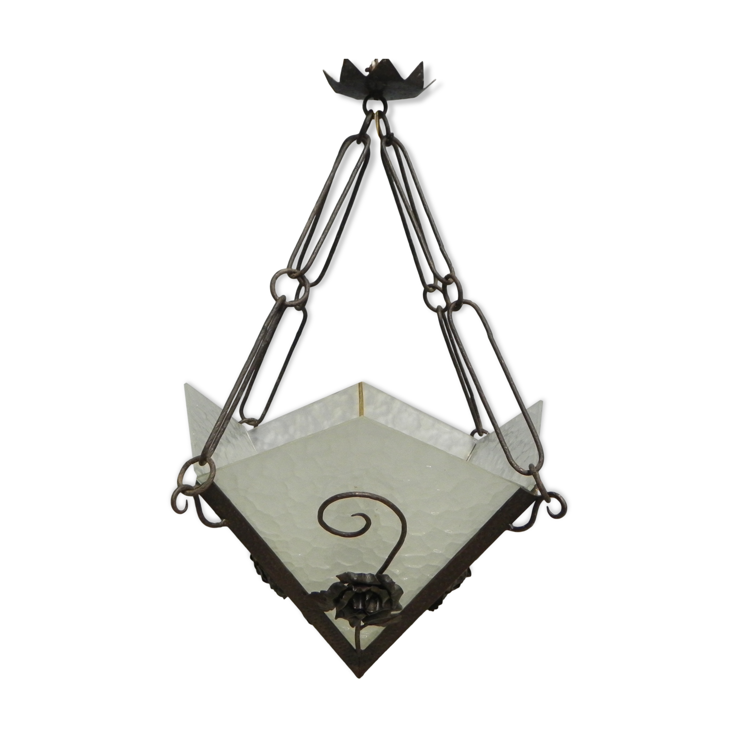 Art deco hanging lamp with 4 cloudy glass plates