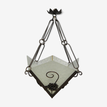 Art deco hanging lamp with 4 cloudy glass plates