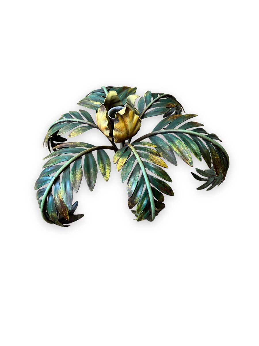 Palm leaf chandelier in painted sheet metal, 1970s