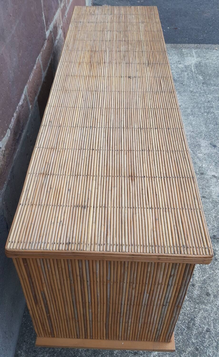 Console table in rattan and bamboo, (Attributed to Audoux-Minet)