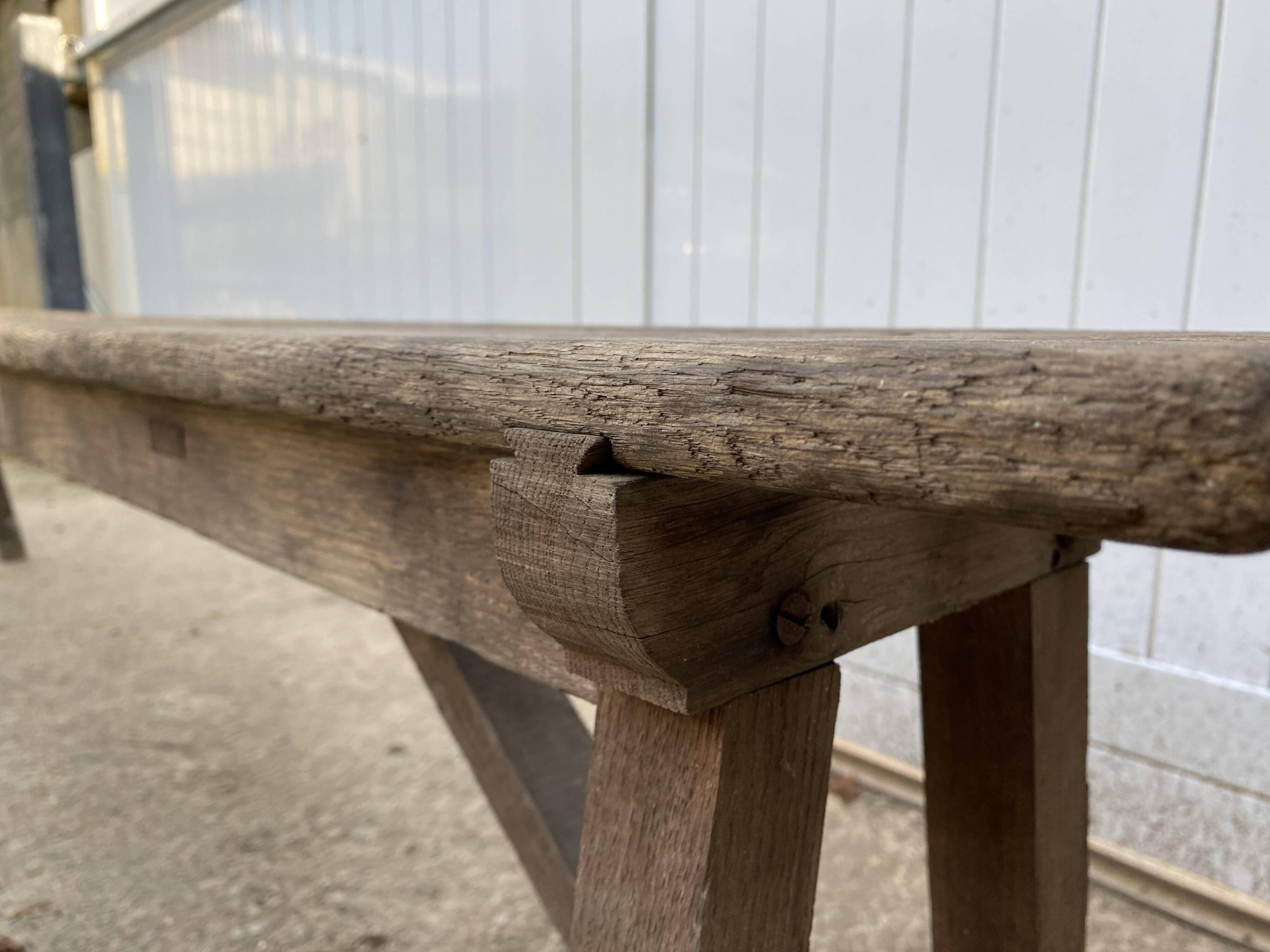 Pair of 2m solid oak wood farm benches for rustic farm table 1900