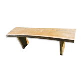 Old brutalist art bench, in natural raw oak