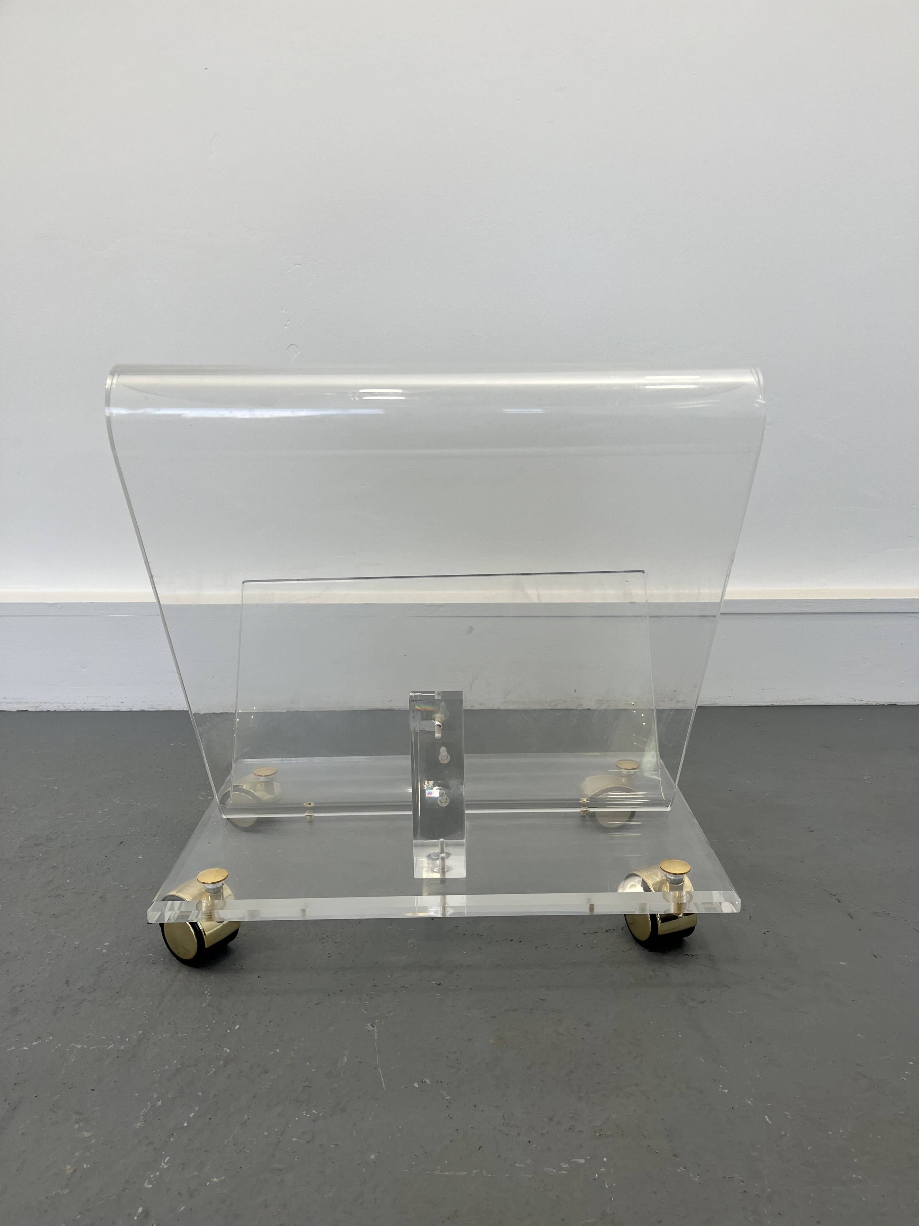 Vintage Acrylic Magazine Rack with Gold / Brass details, Plexiglas