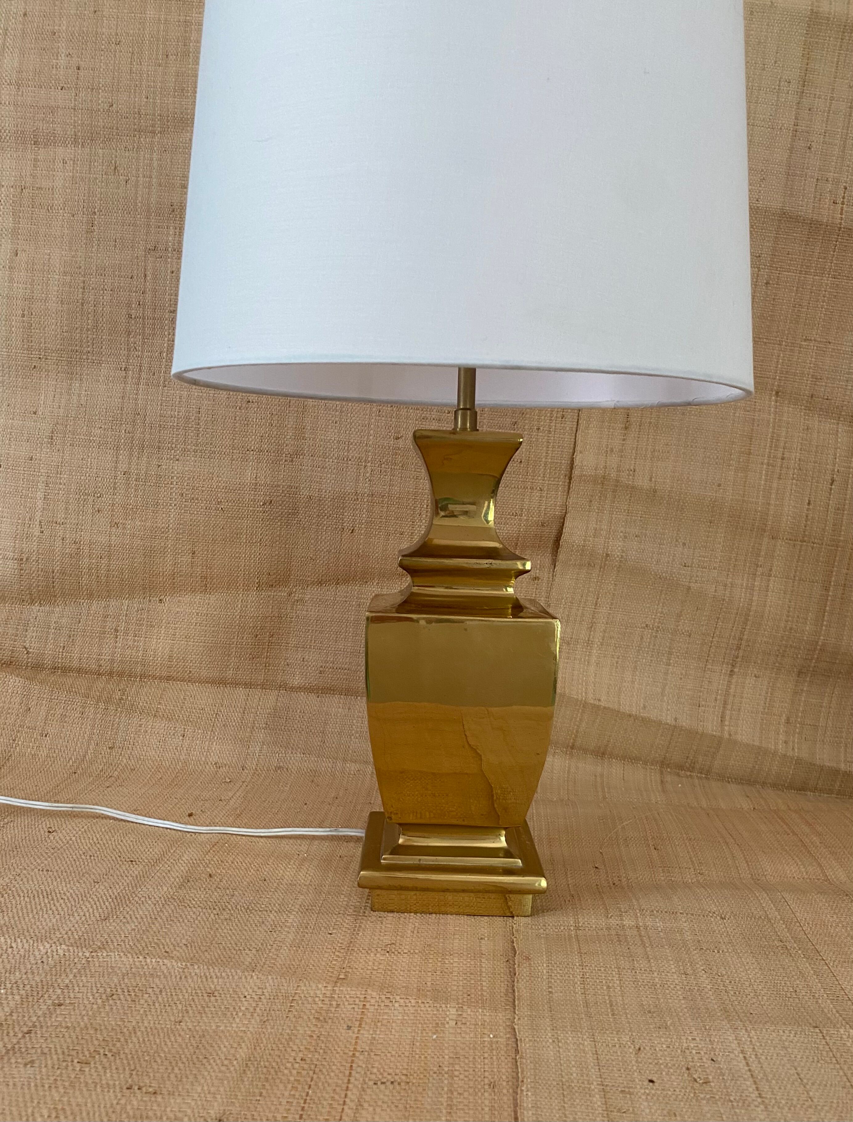 Golden lamp "Regina", 2 m fabric cable, cotton shade