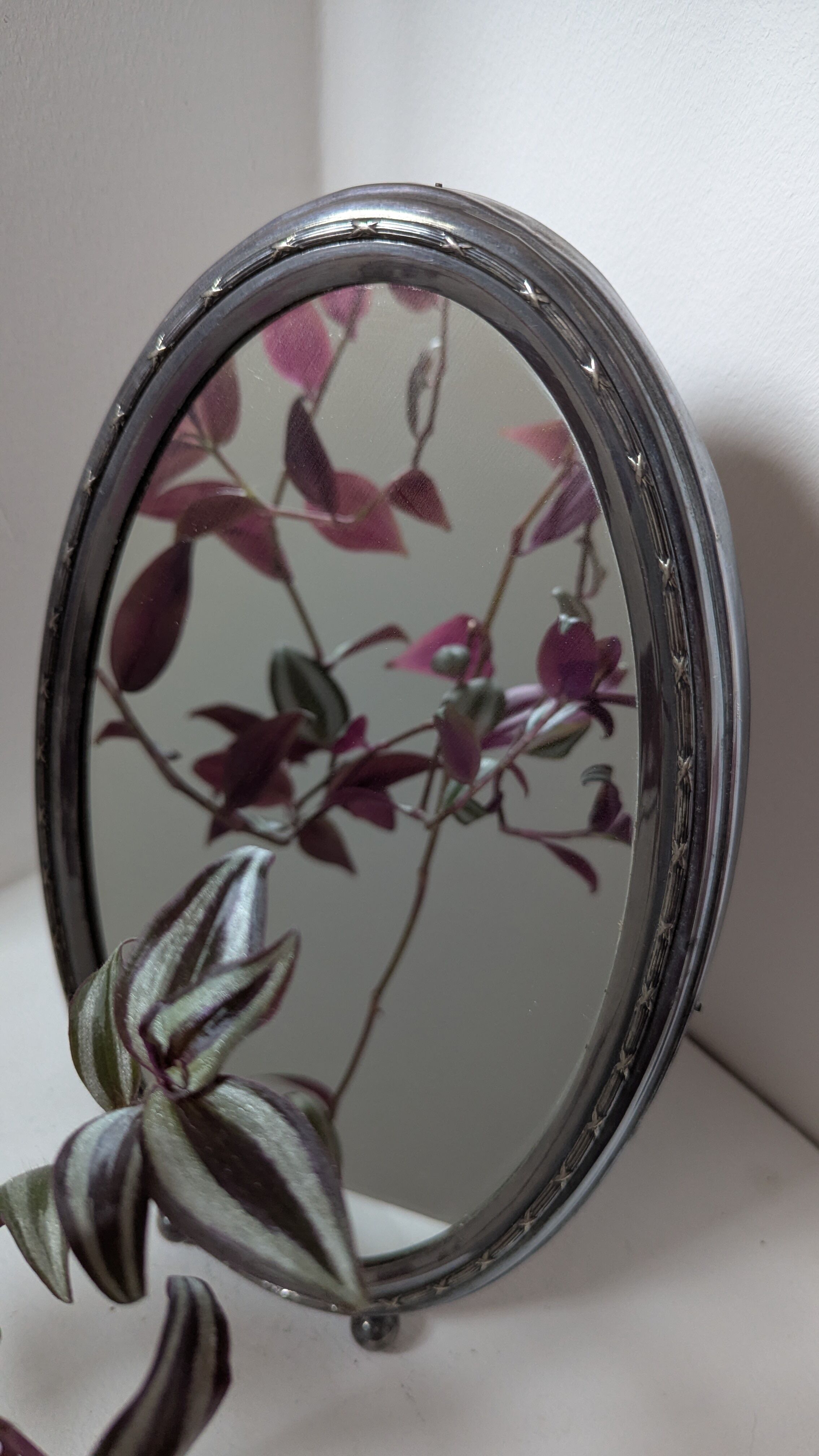 Oval table mirror Belle Époque — silver-plated on brass, late 19th century