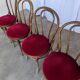 Set of 4 Vintage Bentwood Bistro Chairs, Red Upholstery