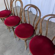 Set of 4 Vintage Bentwood Bistro Chairs, Red Upholstery