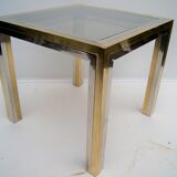 Piece of sofa coffee table brass chrome, brass. 2 glass trays. Italy 1970's