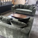 2 Kaufman 3-seater sofas in green velvet by NV Gallery