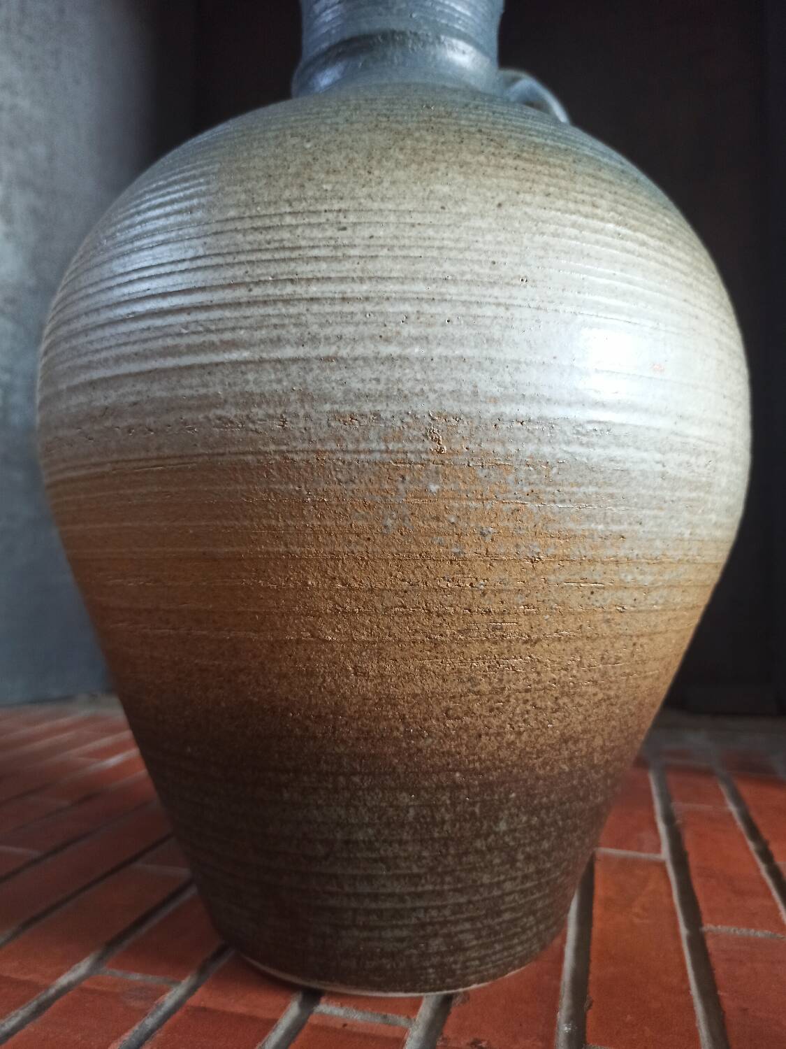 Vintage large pitcher vase in artisanal stoneware.