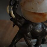 Art Deco Table Lamp, Elephant with Alabaster Globe, Early 20th Century, 1930s