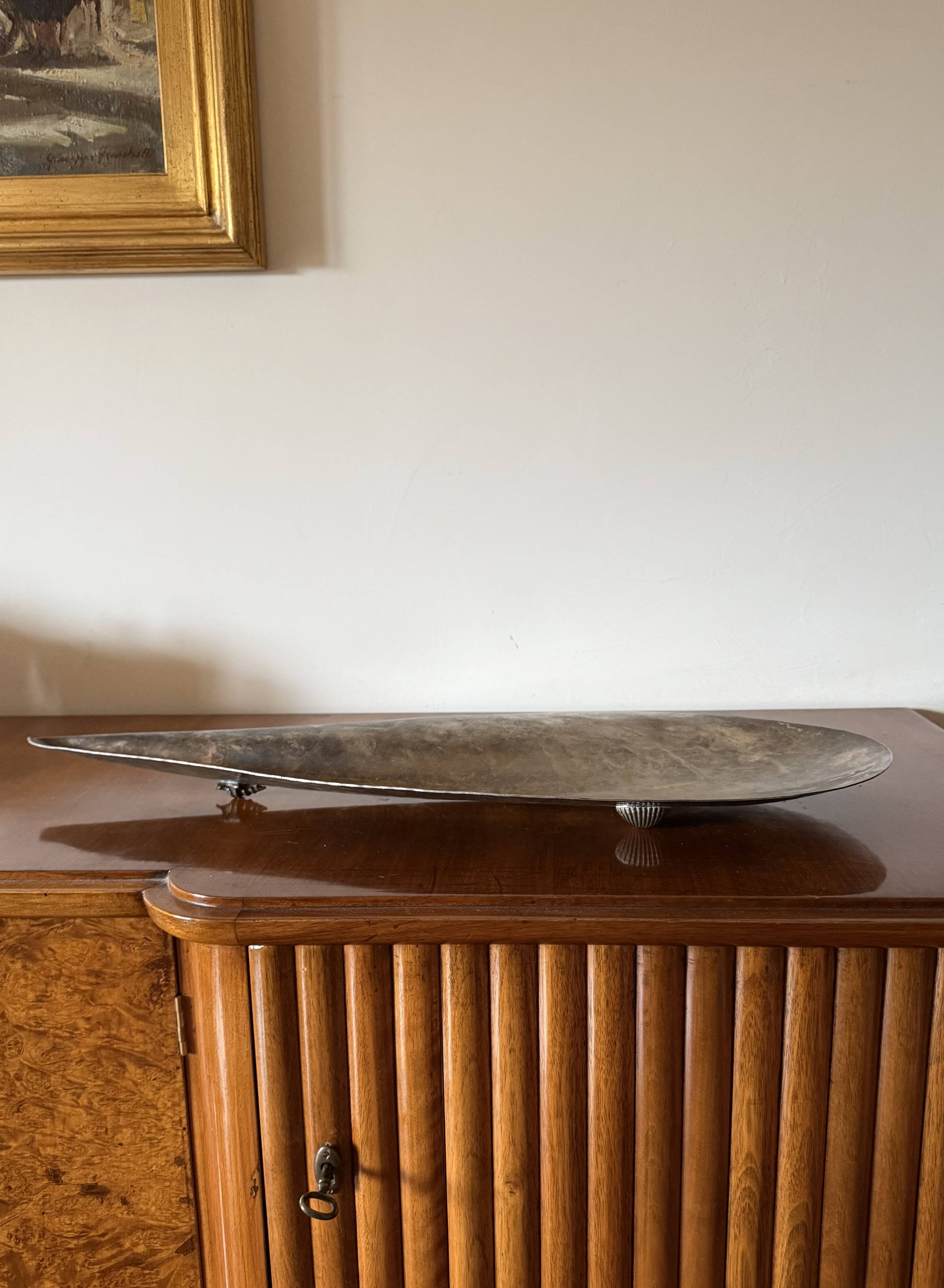 Silver-plated shell shaped great bowl,  Renato Raddi, Italy 1970s