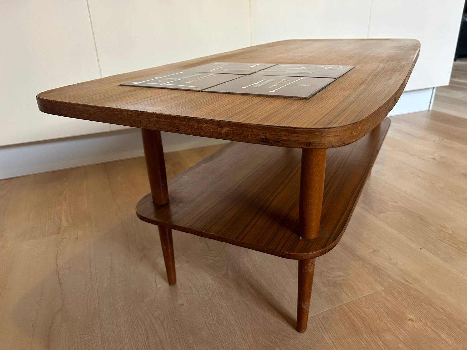 50s coffee table in wood and tiles