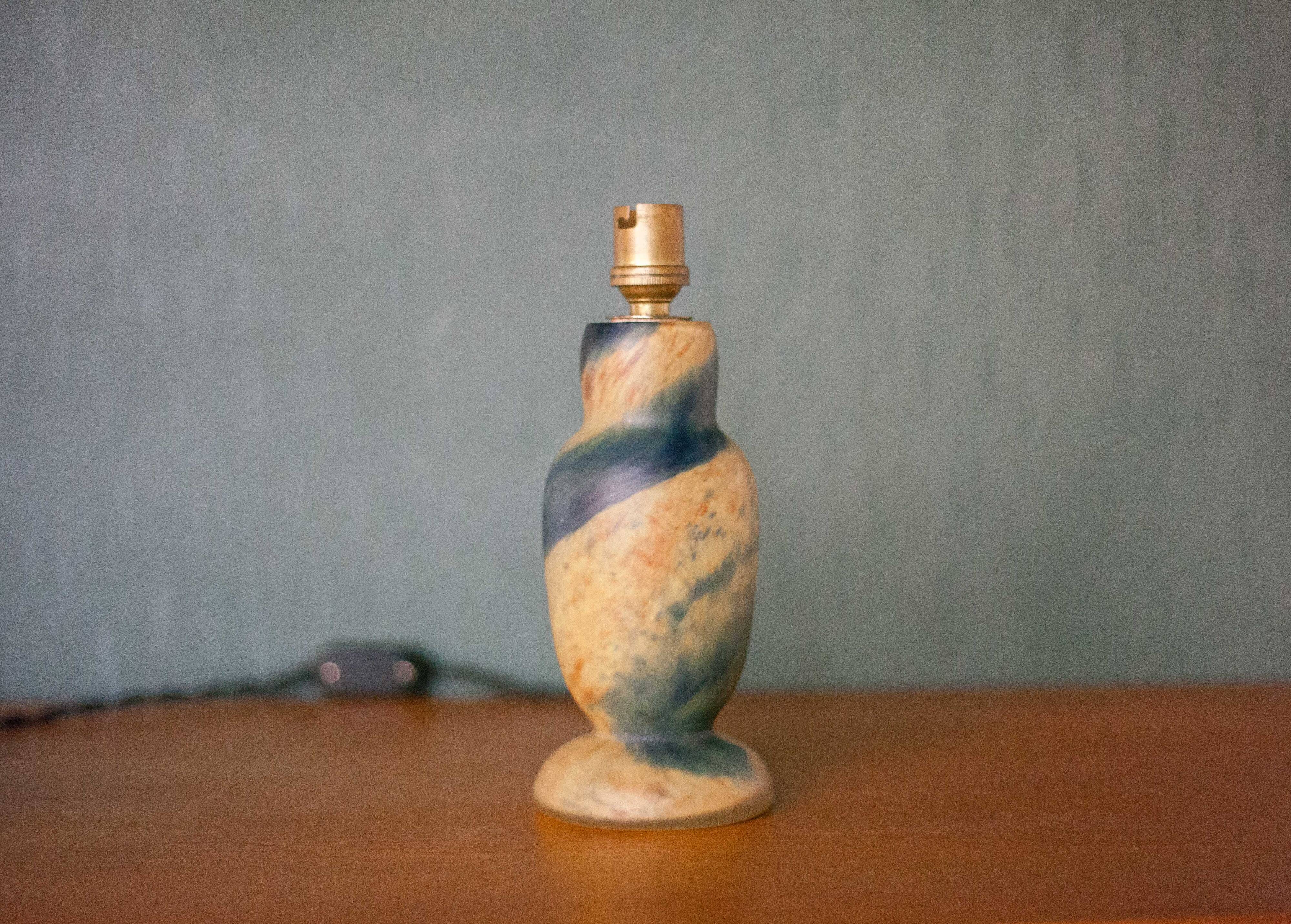 Lampe pâte de verre vintage, pied de lampe pâte de verre jaune/bleu, lampe à poser, lampe de chevet,