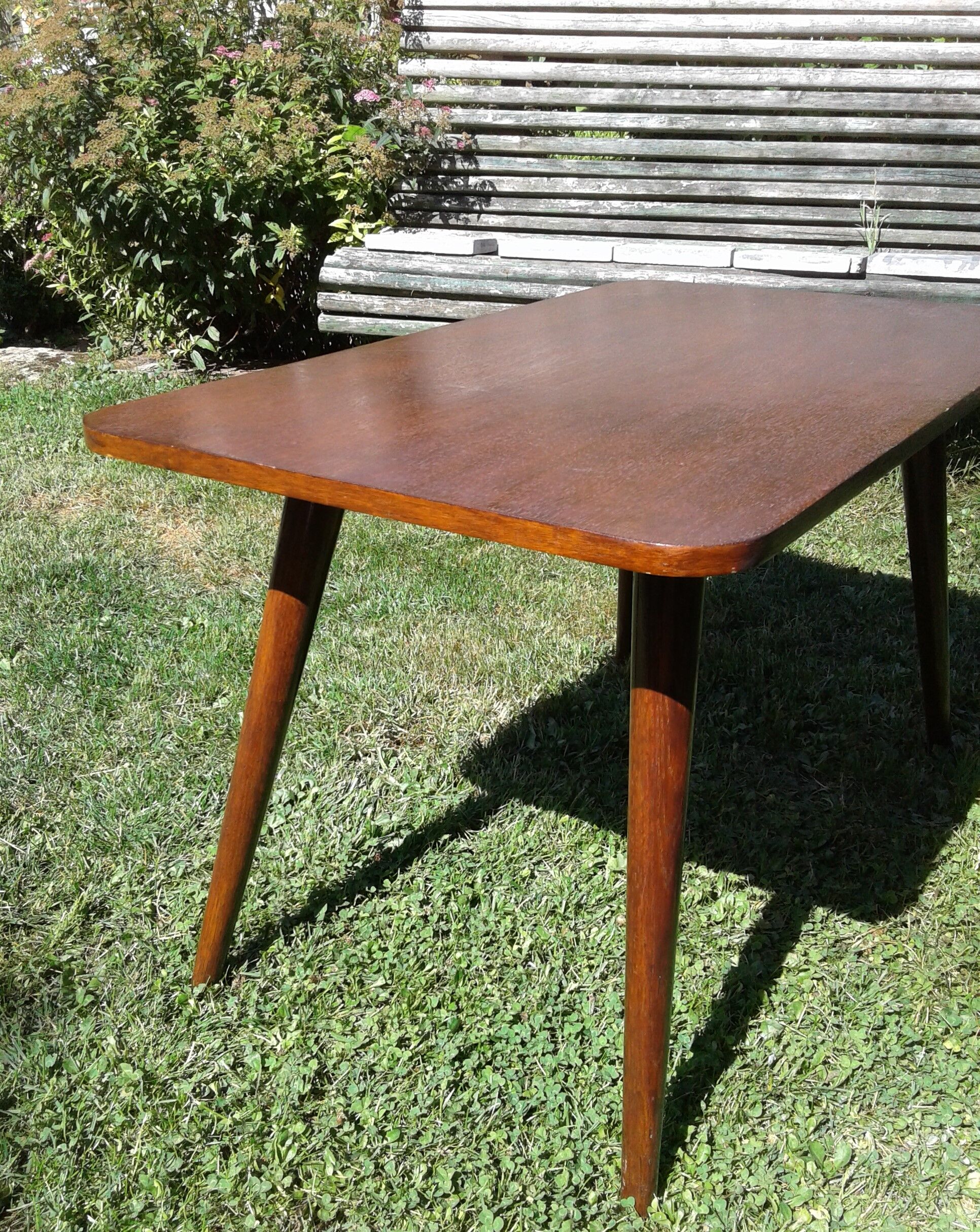 Coffee table 60s wooden feet compass