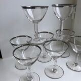 Set of 8 wine glasses with silver edging 50s