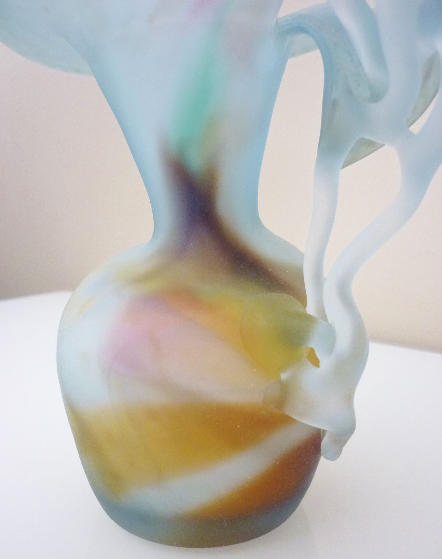 Pitcher vase in blown glass paste, free form, design of the twentieth century