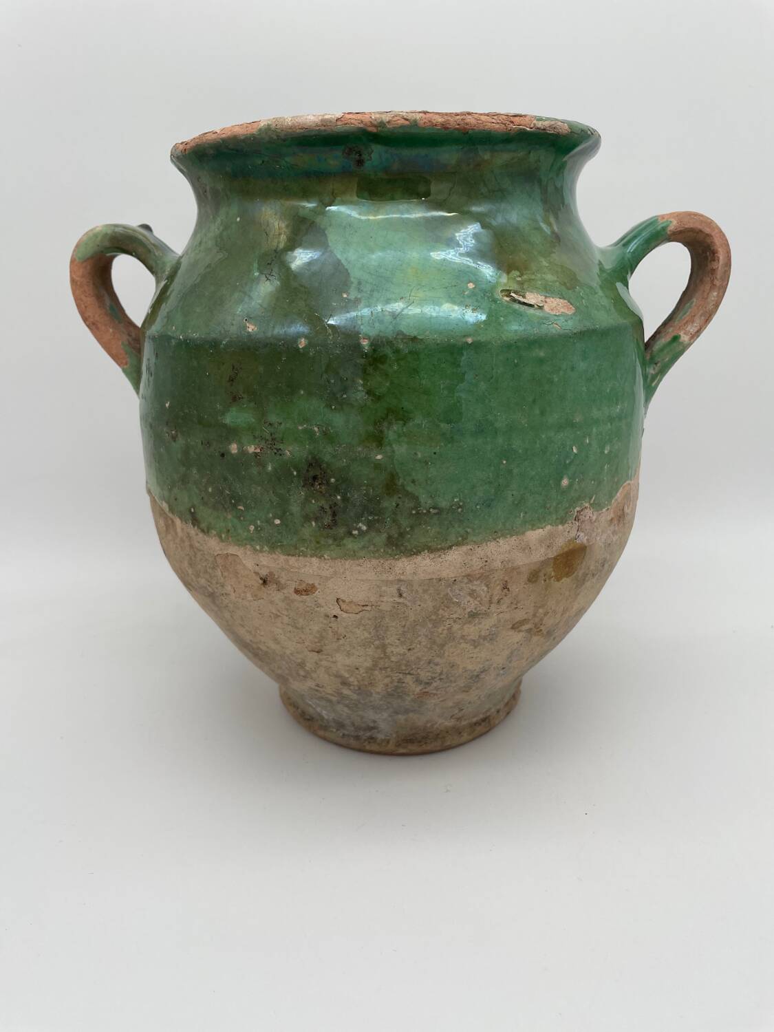 Old green glazed earthenware jam pot France 19th century