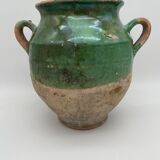 Ancien pot à confit en terre vernissé vert France XIX eme