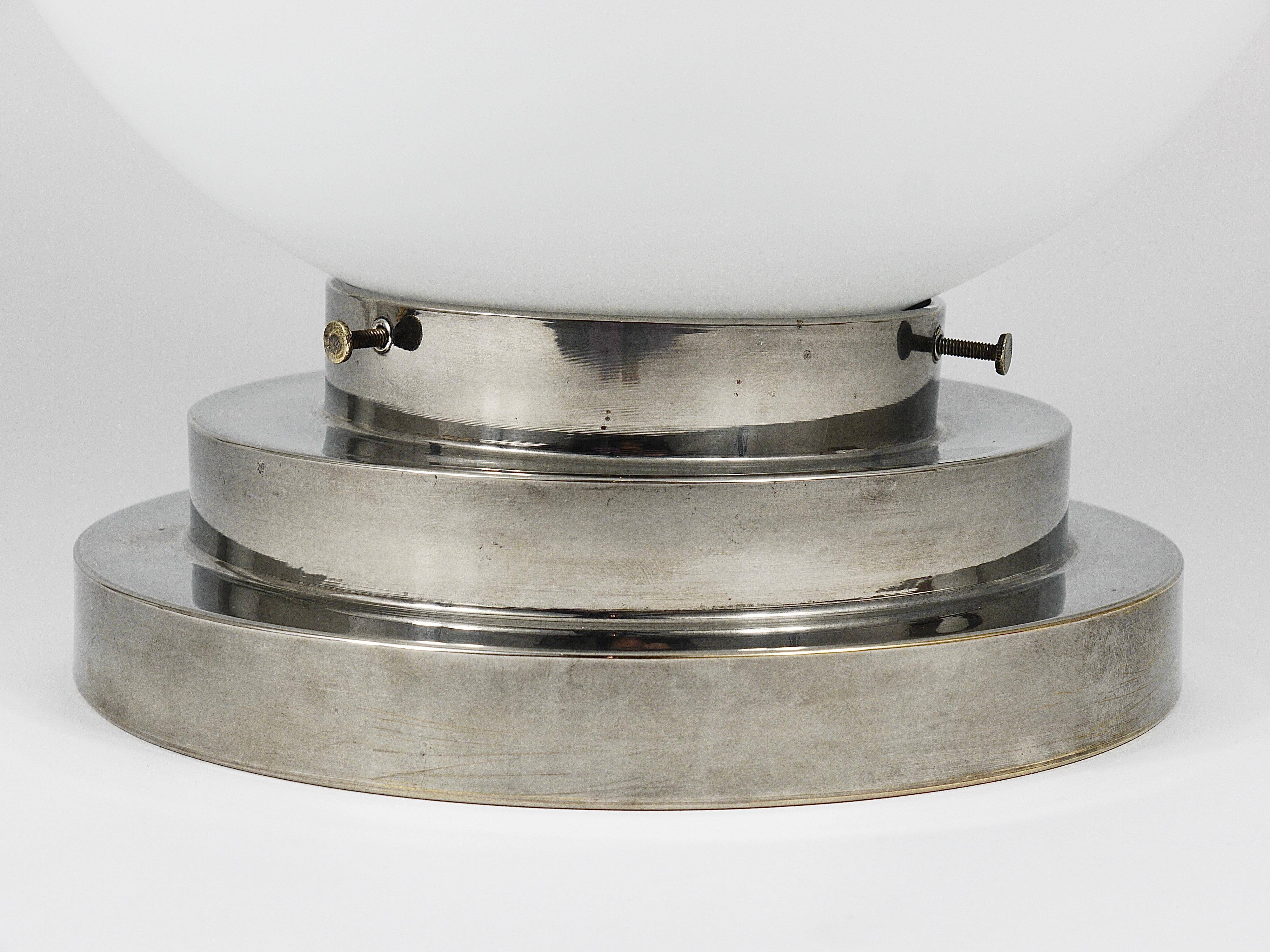 Large opaline glass globe ceiling lamp in Art Deco style.