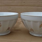 Set of 2 old ribbed white Longchamp porcelain bowls with gold decoration