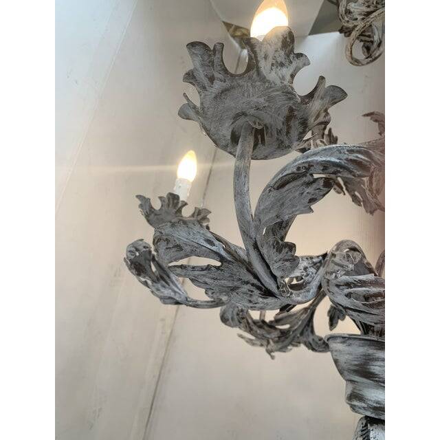 Contemporary brunish-clay florentine wrought iron leafs chandelier