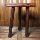 Vintage half moon wooden tripod milking stool #a580