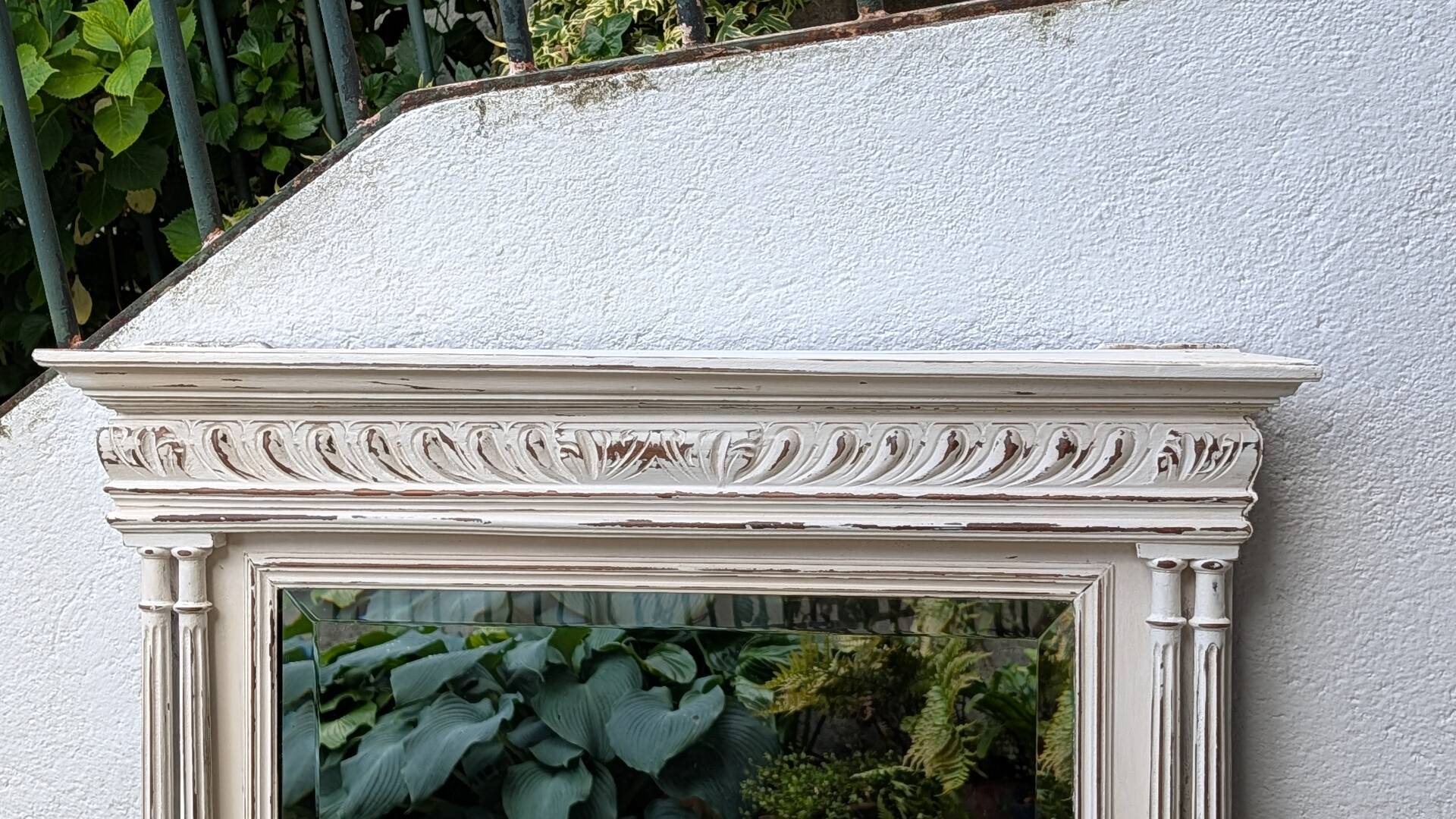 Shabby chic white patinated trumeau mirror – bevelled mirror