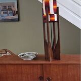 Unique mid-century sculptural walnut lamp – geometric shade